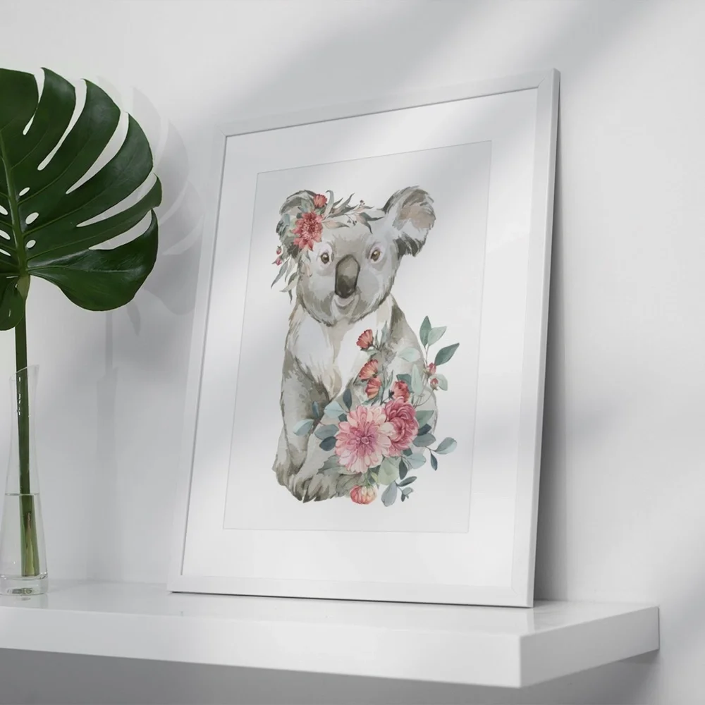 Watercolor Floral Koala Illustration Wall Art Print Poster Unframed - Picture 4 of 8